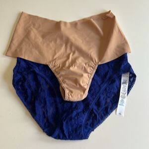 Hanky Panky BUNDLE Signature Lace brief & Nylon Thong Beige, Small, NWOT…